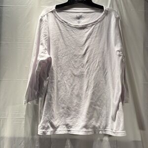 Croft and Barrow Top Womens Plus 2X White Pullover 3/4 Sleeve Cotton